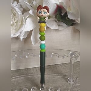 Whimsical Green and Yellow Character Pen
